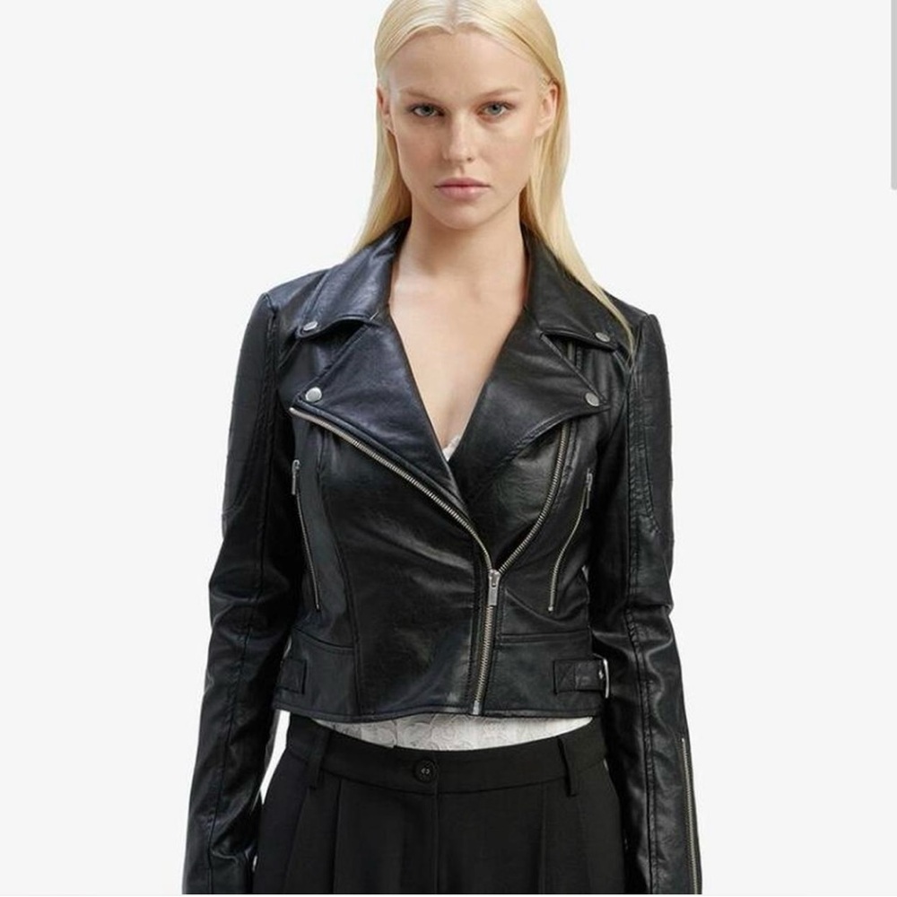 Bardot Kora Moto Jacket Black Faux Leather Biker NWT